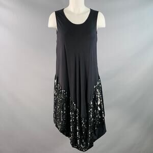 PEACHOO+KREJBERG Size S Black Cotton Sequined Asymmetrical Midi Dress